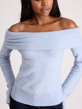 Lulus Melinda Light Blue Space Dye Off-the-shoulder Sweater Top - Size M